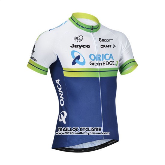 2014 Maillot Ciclismo Orica GreenEDGE Blanc et Bleu Manches Courtes et Cuissard